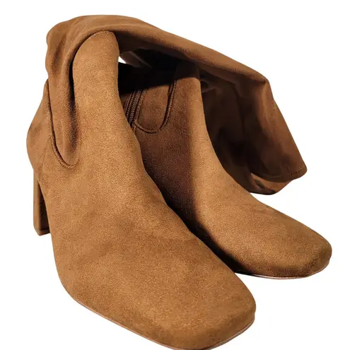 Nordstrom Rack  Tan Suede Square Toe Block‎ Heel Knee High Boots Women Size 5