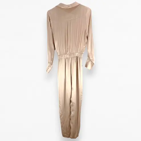 Adelyn Rae XS Kiara Long Sleeve Satin Jumpsuit Champagne Tan Beige New With Tags