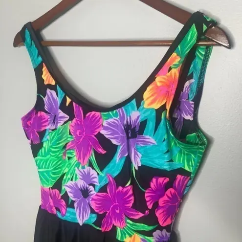 Vintage 60's 70's floral bathing suit skirt dress Black Size L