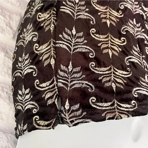 Frances Valentine Black Velvet Gold & Silver Filigree Embroidered Pants, Size 6