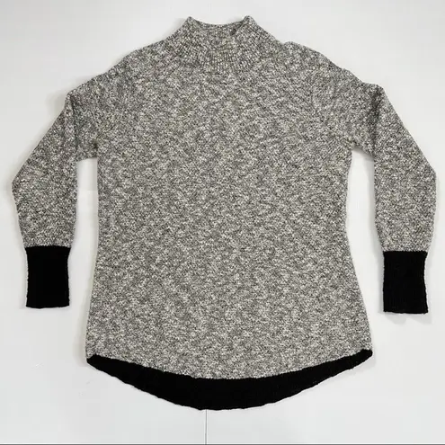 LL Bean Marled Gray Black Mock Neck Linen Blend Ragg Pullover Sweater MEDIUM Gray