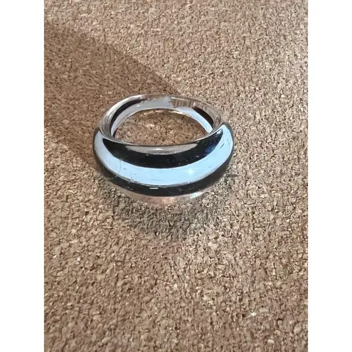 Clear Lucite Acrylic Ring Black Swirl Stripe Chunky Band Retro Mod 7.5 VTG