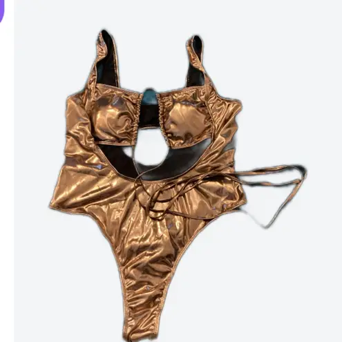 One Piece Swimsuit ,Cutout High Cut Monokini Dark Gold Halter With Wrap