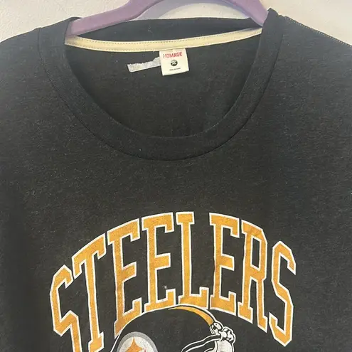 Homage Women’s Gray Pittsburgh Steelers Helmet Single Stitch Shirt Size XL Black