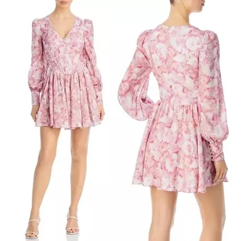 Bardot NWT Zelina Long Sleeve Mini Dress Corset Bodice Pink Floral Size 4 NEW