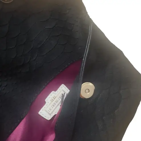 Henri Bendel Black Embossed Leather Wristlet Clutch 7x5 Gold Chain Rare Bag GUC