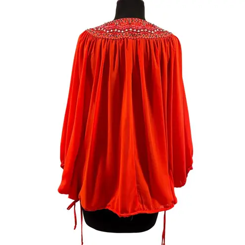 Buckle Black Collection Sequin Bead Dolman Sleeve Top Red Drawstring Bottom Size M