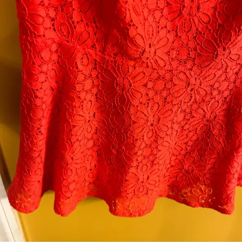 Moulinette Soeurs cotton, nylon blend lace overlay tailored blouse, orange, sz 4