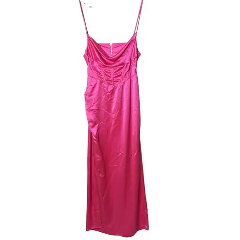 Retrofete Rosa Maxi slip Dress in Hyper Pink with side seam split sz L Size L