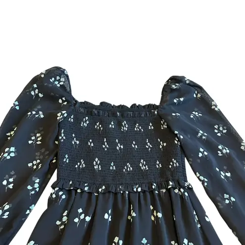 Wilfred Aritzia Tempest Dress Black Aqua Print Long Sleeve Mini Length Size XS