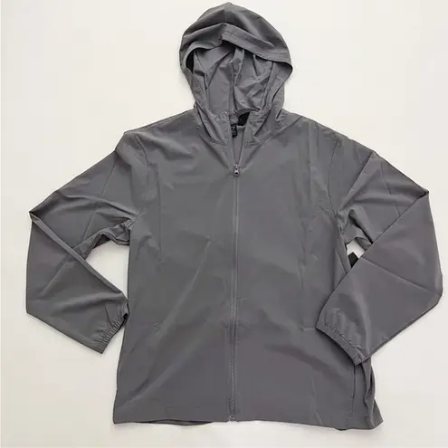 Zella  Grey Shade tunic Length Windbreaker with Zip Front, Hoodie and Pockets