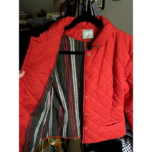 Vintage Sandro Paris Quilted Jacket Red Small Calico French Country Cottagecore