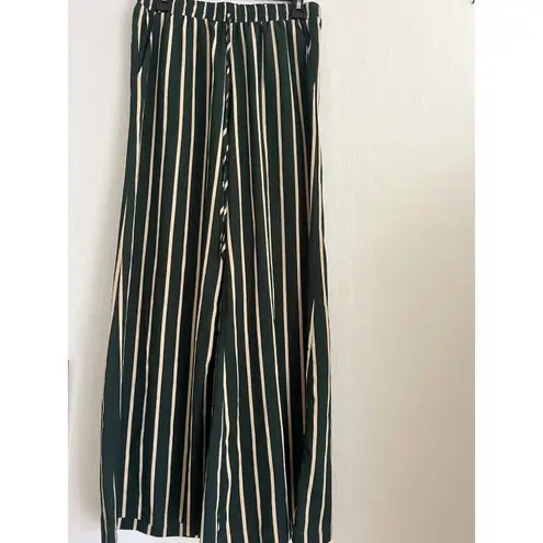Anna Grace Striped Wide Leg Palazzo Pants, Green & Cream Vertical Stripes, Flowy