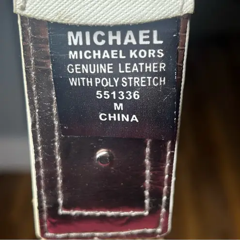 Michael Kors Tan Woven Straw Style Stretch Belt Leather Trim Ring Buckle Resort Size M