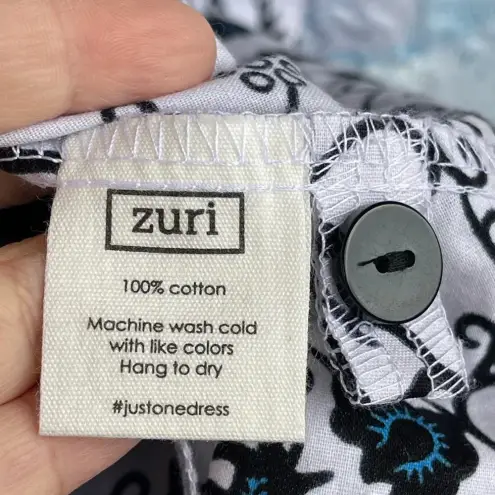 ZURI Kenya Just One Dress in indigo wax print Cotton Button Down Shirtdress XS White