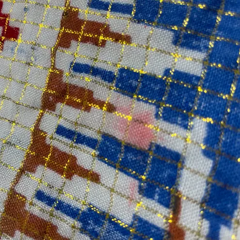 Fringe Scarf Square Southwestern Pattern Blue White Lightweight FLAWS Stripes