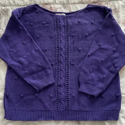 Vintage Beldoch Popper purple cable knit popcorn stitch pattern cropped sweater