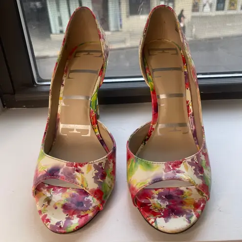 Elle Vibrant Floral Dorsay Peep-Toe Heels