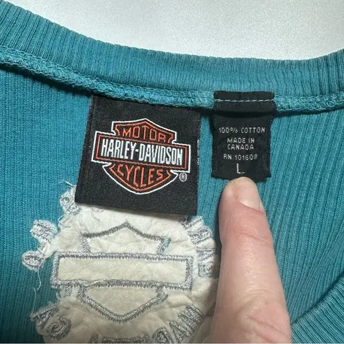 Harley Davidson Blue / Teal Short Sleeve T Shirt Tee Shirt Large