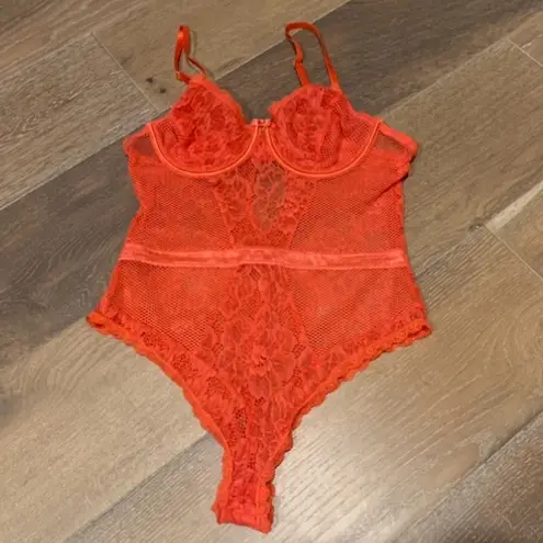 Rachel Roy lace teddy bodysuit in orange/coral size L