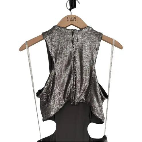 Halston Heritage Antique Silver Sequin Minidress size 2 Side Cutouts Sleeveless - Image 8