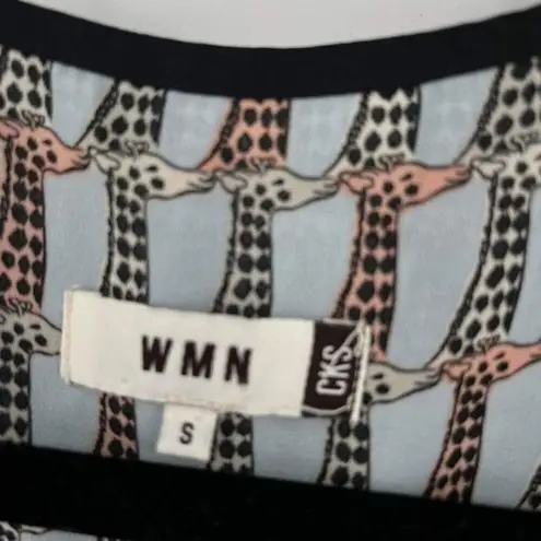 CKS Women's Giraffe Print Cap Sleeve Elastic Waist Mini Dress Blue Black Small