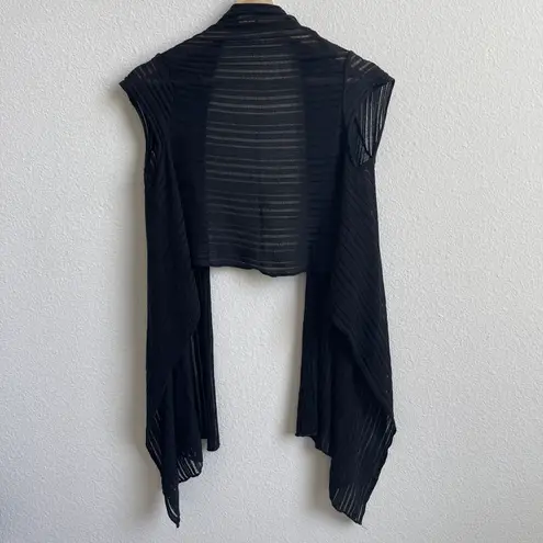 Mi & Rena Vintage Black Semi Sheer Stripe Short Sleeve Drape Crop Cardigan Top