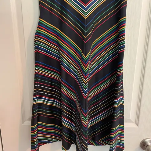 Vintage 70s Chevron Stripe Midi Dress Multicolor Size 11 Retro Mod Go Go Shift Black