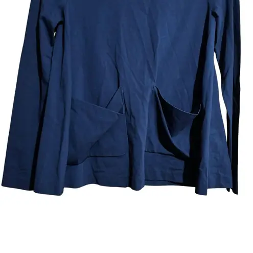 COS Scuba Jersey Top Womens XS Navy Blue Stretch Front Pockets Blouse