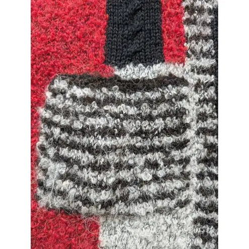 Tabask Patchwork Cardigan Handmade Alpaca Wool Lagenlook Sweater Jacket Size S Red