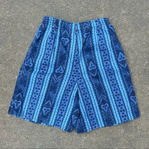 Vintage Blue  medallion stripe printed pleated front bareback high waist shorts