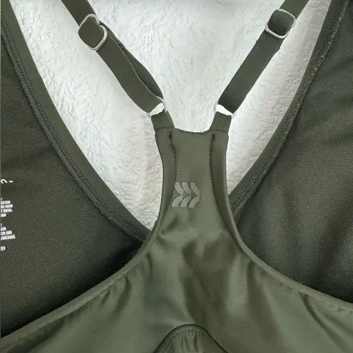 All In Motion olive green padded v-neck sports bra with adjustable straps size S