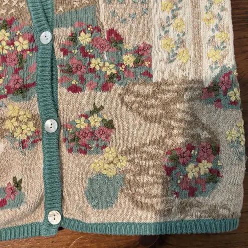 Jantzen Cardigan Sweater Women Medium Hand Embroidered Floral Bird Gran Cottage