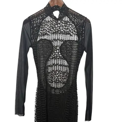 God Save Queens Violet Mesh Dress Women’s Size Medium Black Open Back Midi