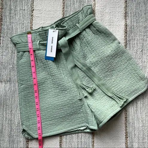 Samsoe Samsoe Ember Vineyard Green Textured Tie Paperbag Waist Shorts Size Small