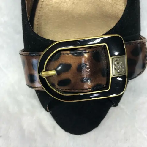 Joan & David Luxe CJ Shayna Wedge Heels Black Suede Animal