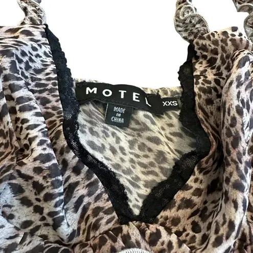 Motel Leopard Print Crop Top Blouse Shirt Spaghetti Strap Ruffle Size XXS Womens