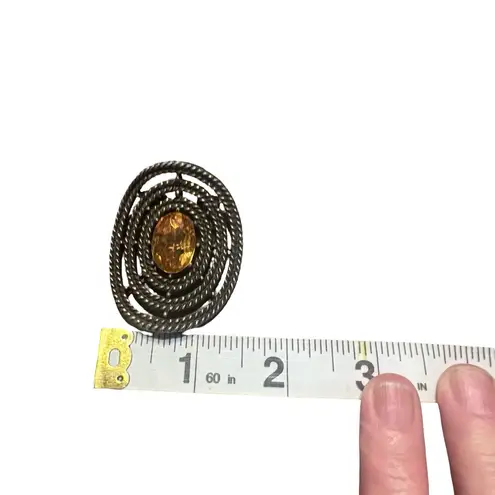 Vintage 1930s Art Deco Shoe Clips – Amber Glass Oval Stones & Rope Metal Design Black