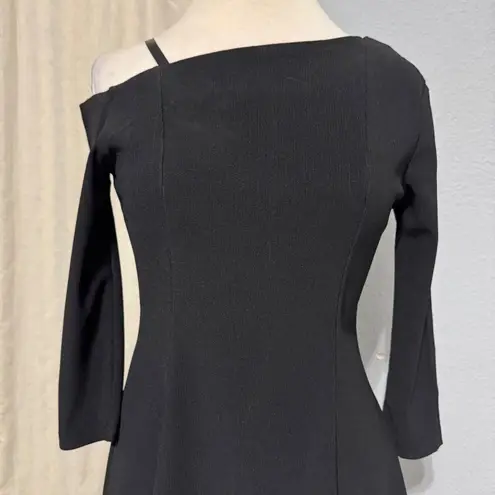 New POPJULI Black One Shoulder Long Sleeve Fit Flare Gothic Zip Dress Women L Size L