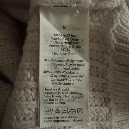 J Crew Wool Pom Pom Cable Knit Long Sleeve Sweater Medium Women’s Gray AE995