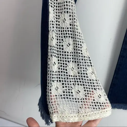 Vintage Flare Crochet Cut Out Hem Jeans Sz 4 Dark Wash Boho Blue