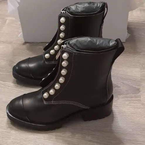 3.1 Phillip Lim  black hayett lug sole zipper boot with pearls size 39