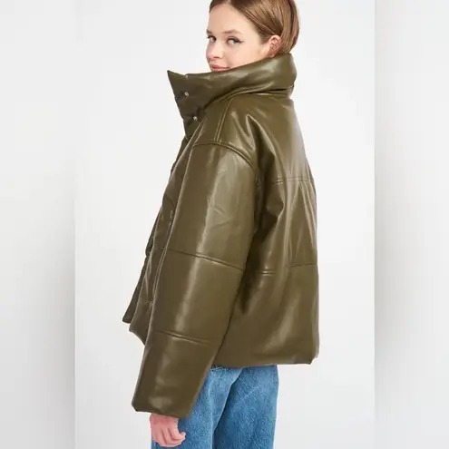 En Saison Lana Vegan Leather Puffer Jacket Olive