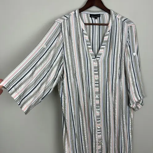 Club Z Collection Shirt Dress Cover Up Womens XL Metallic Stripes Beach Travel White