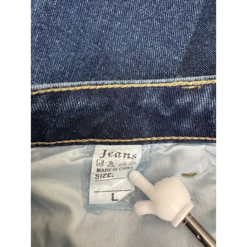 Distressed Jeans Ripped Graphic Print Denim Streetwear Jeans Size L Blue