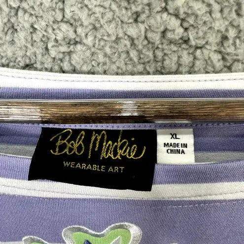 Bob Mackie Dress XL Purple Striped Embroidered Shift Beach Resort Casual Luxe