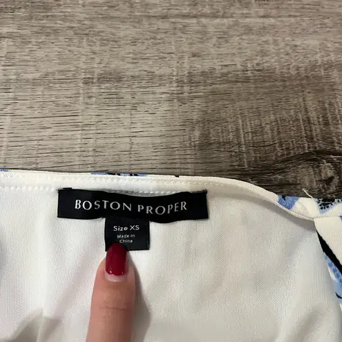 Boston Proper Beyond Travel Print Keyhole Dress in Blue Multi