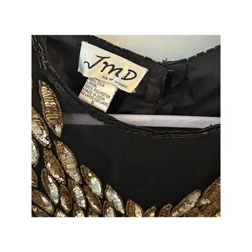Sequin Dress Black/Gold Silk Beads Small V