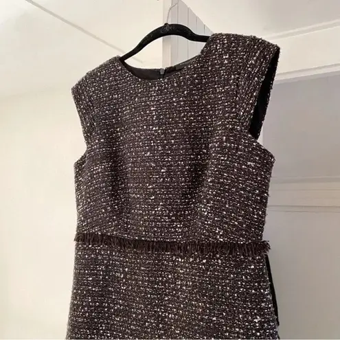Donna Karan Tweed Cap Sleeve Shift Dress in Black Combo NWT Size 4 Retail $395