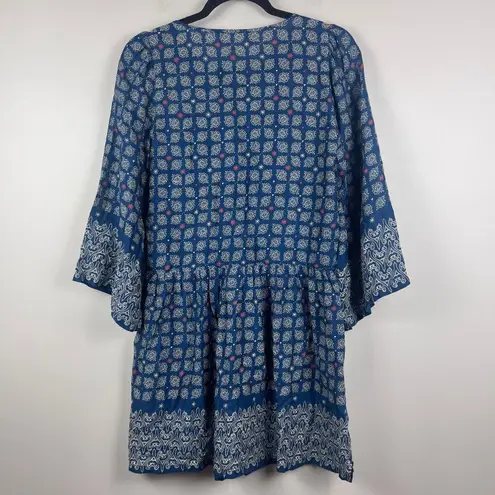 Roller Rabbit Shirt Dress Womens XS Blue Starry Border Regine Shirred Tunic Boho